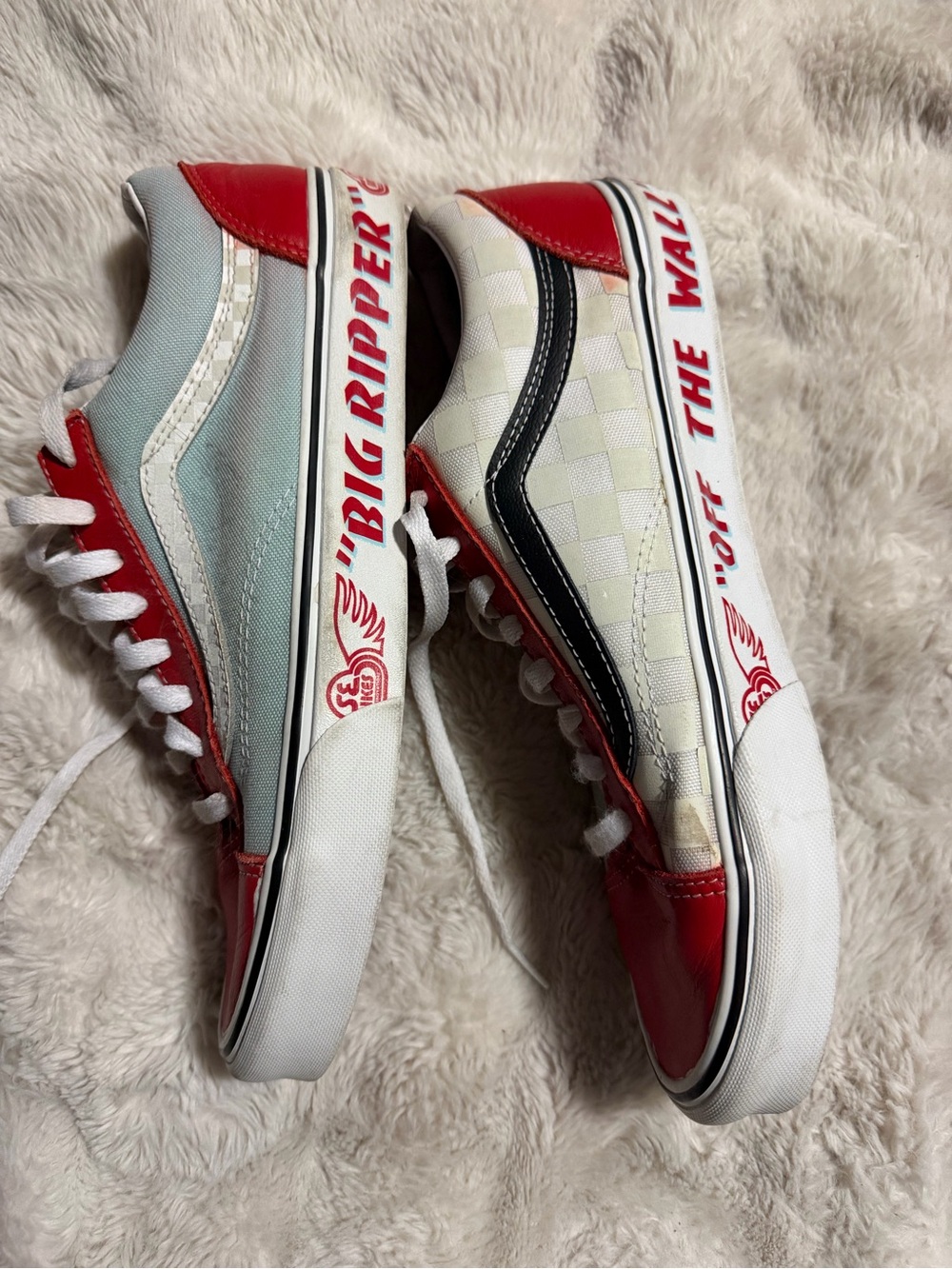 Vintage Vans Red, White, Black Low-Top Sneakers with Checkerboard Panel
Unisex